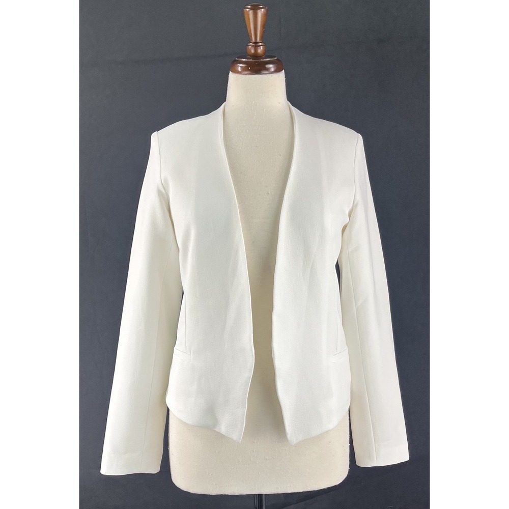EUC AQUA Women's White Open Front Crepe Blazer Jacket Made in USA Size S